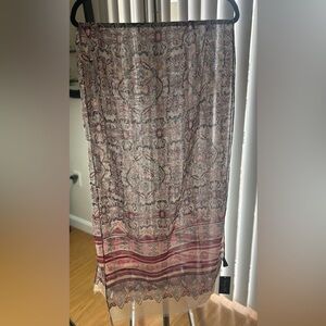 Lightweight Floral Paisley Scarf in Cream and Burgundy